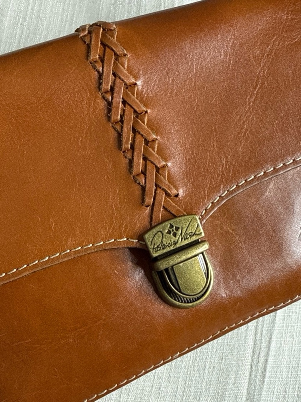 Patricia Nash Cognac Brown 100% Leather Crossbody Bag with Brass Hardware
